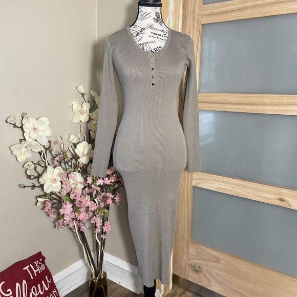 Workshop Republic Clothing Dresses & Skirts - The Workshop Womens Tan Knit Dress Long Sleeve Maxi Size Large